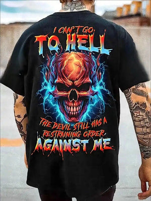 Plus Size, 3D Skull To Hell Back Print Men's Casual Summer Oversized Graphic Tee Short Sleeve Loose T-Shirt For Street Outdoor mystore