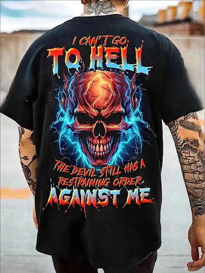 Plus Size, 3D Skull To Hell Back Print Men's Casual Summer Oversized Graphic Tee Short Sleeve Loose T-Shirt For Street Outdoor mystore