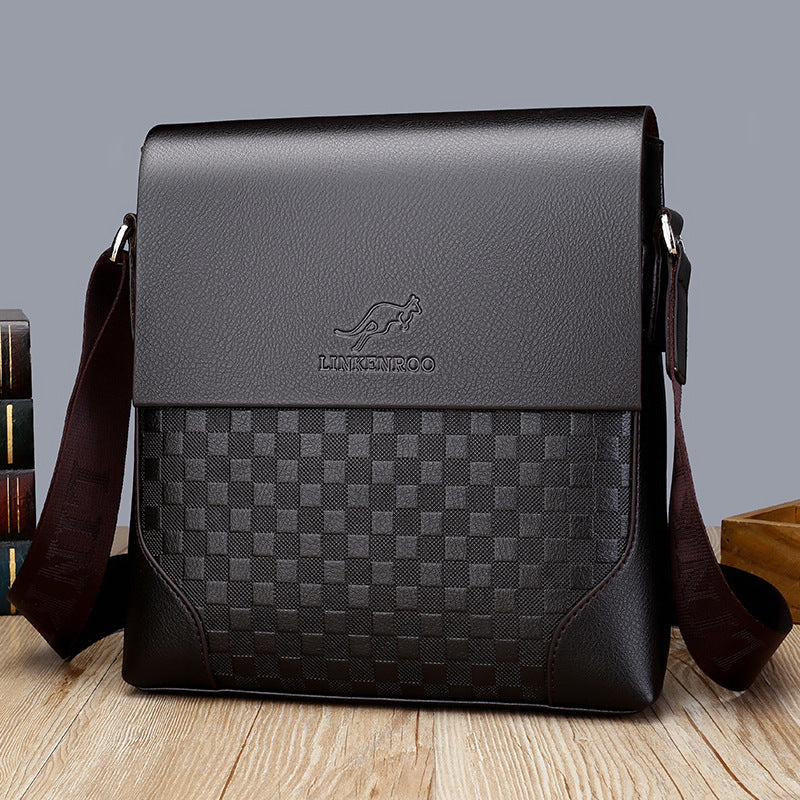 Men's Cross-body Chessboard Vintage Leather Bag mystore