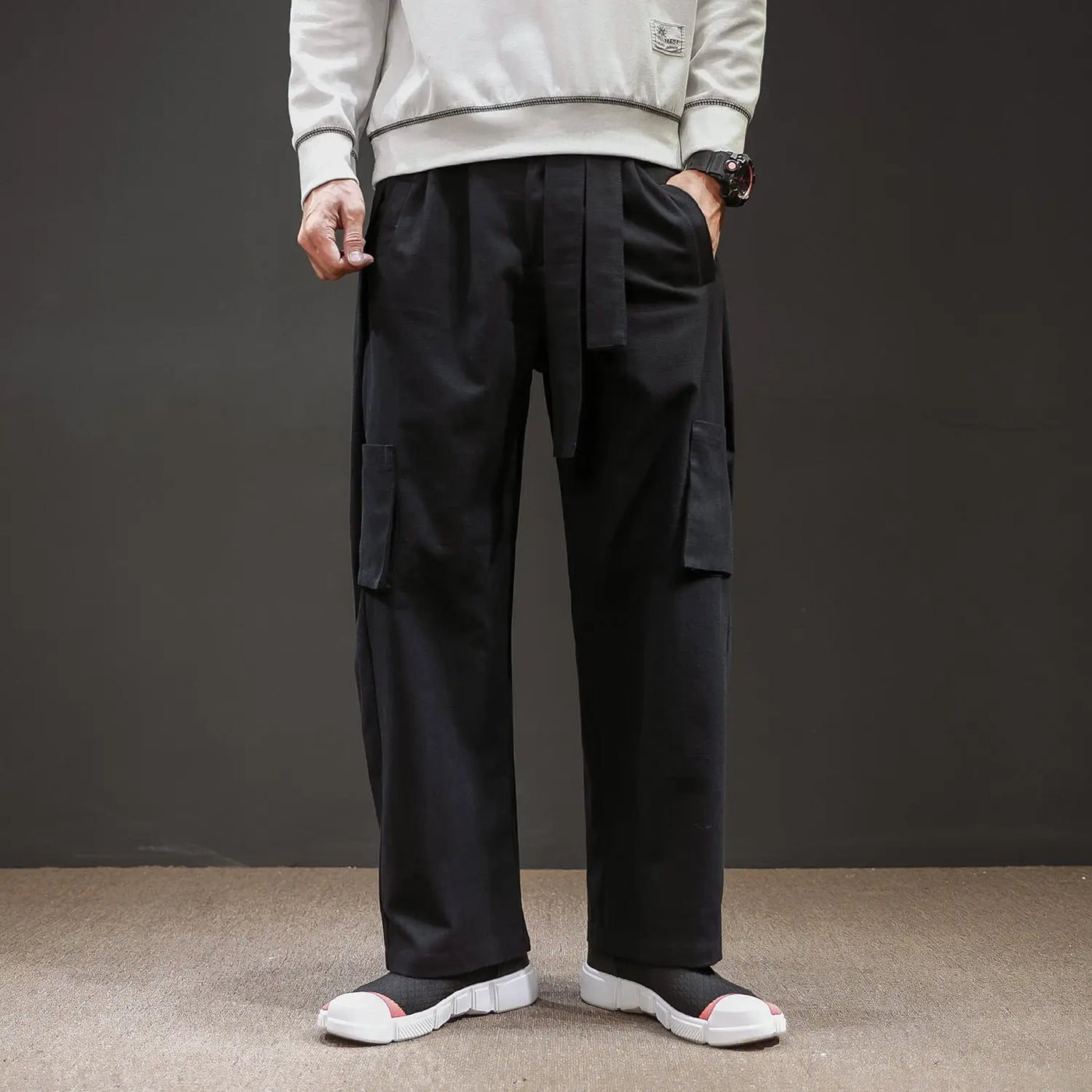 Straight Mid-Waist Lace-Up Cargo Pants mystore