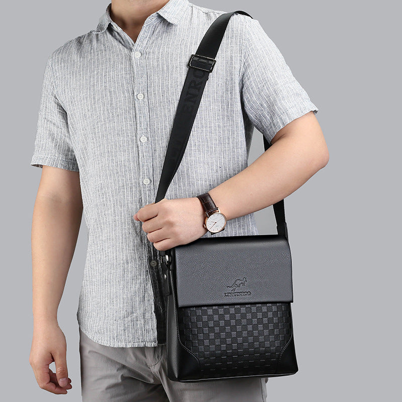 Men's Cross-body Chessboard Vintage Leather Bag mystore