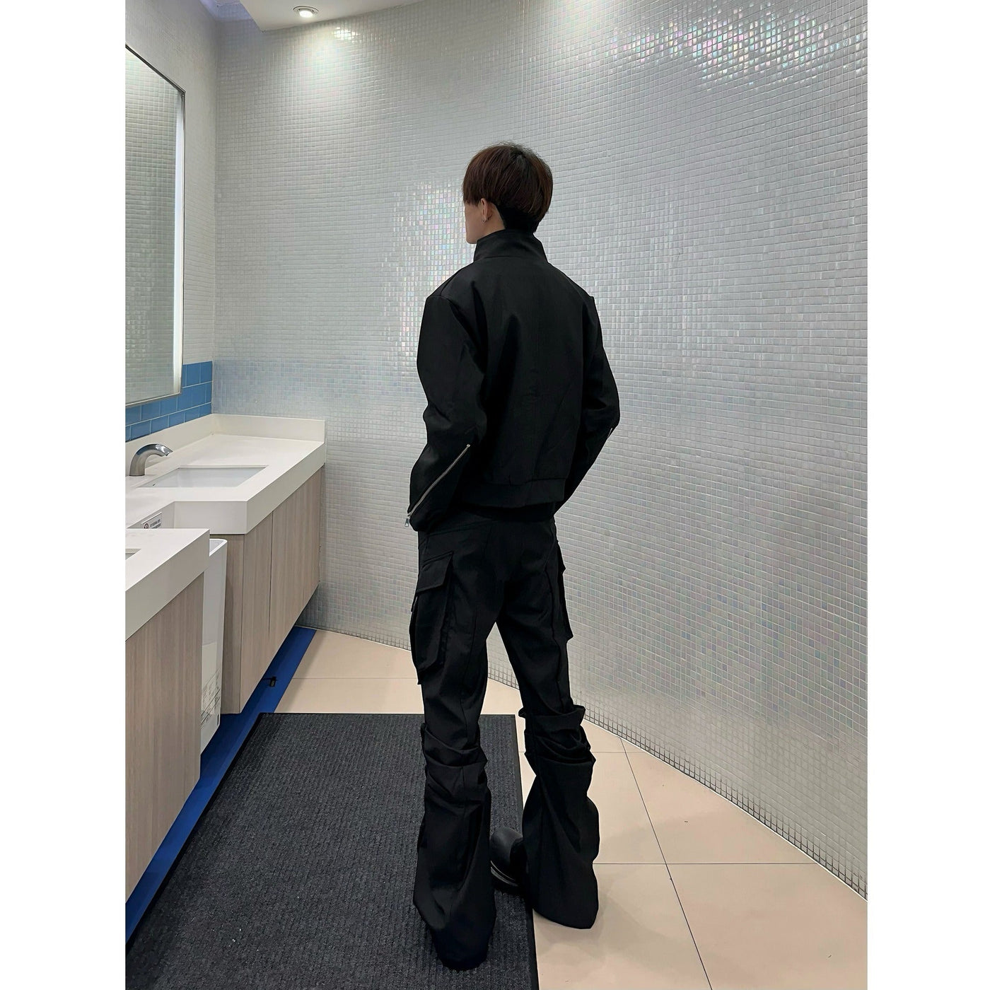 Large Pocket Pleated Black Cargo Pants Men mystore