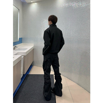 Large Pocket Pleated Black Cargo Pants Men mystore