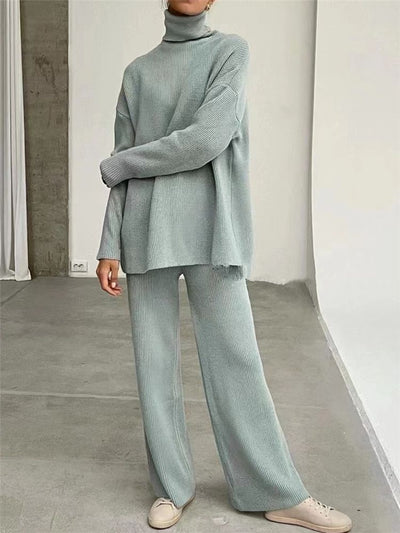 2 Pieces Women Sets Knitted Tracksuit Turtleneck Sweater mystore