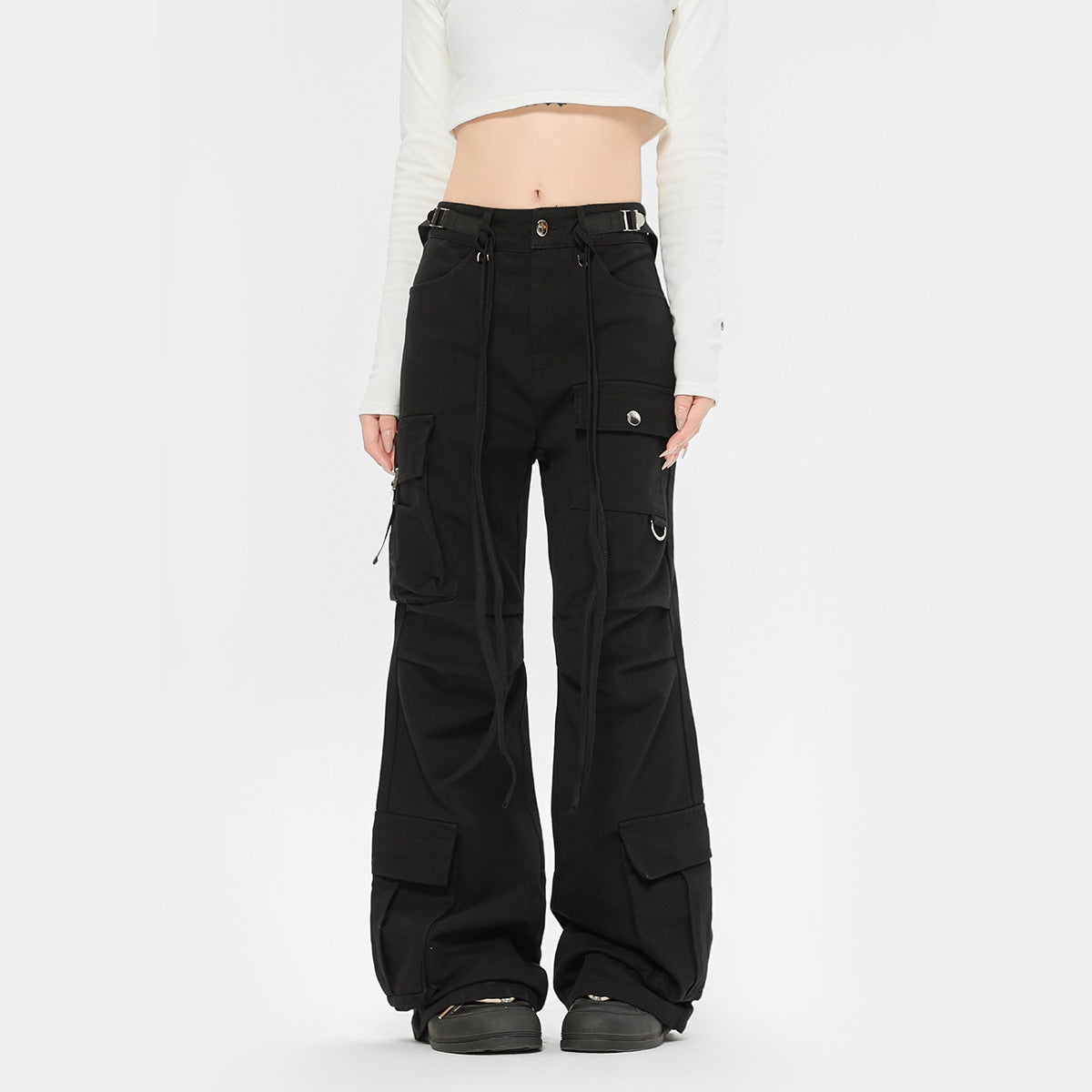 Retro Lace-up Decoration Autumn And Winter Cargo Pants mystore