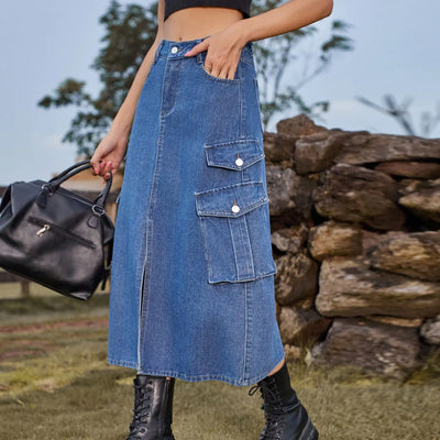 Women's Denim Cargo Pants Casual Skirt mystore