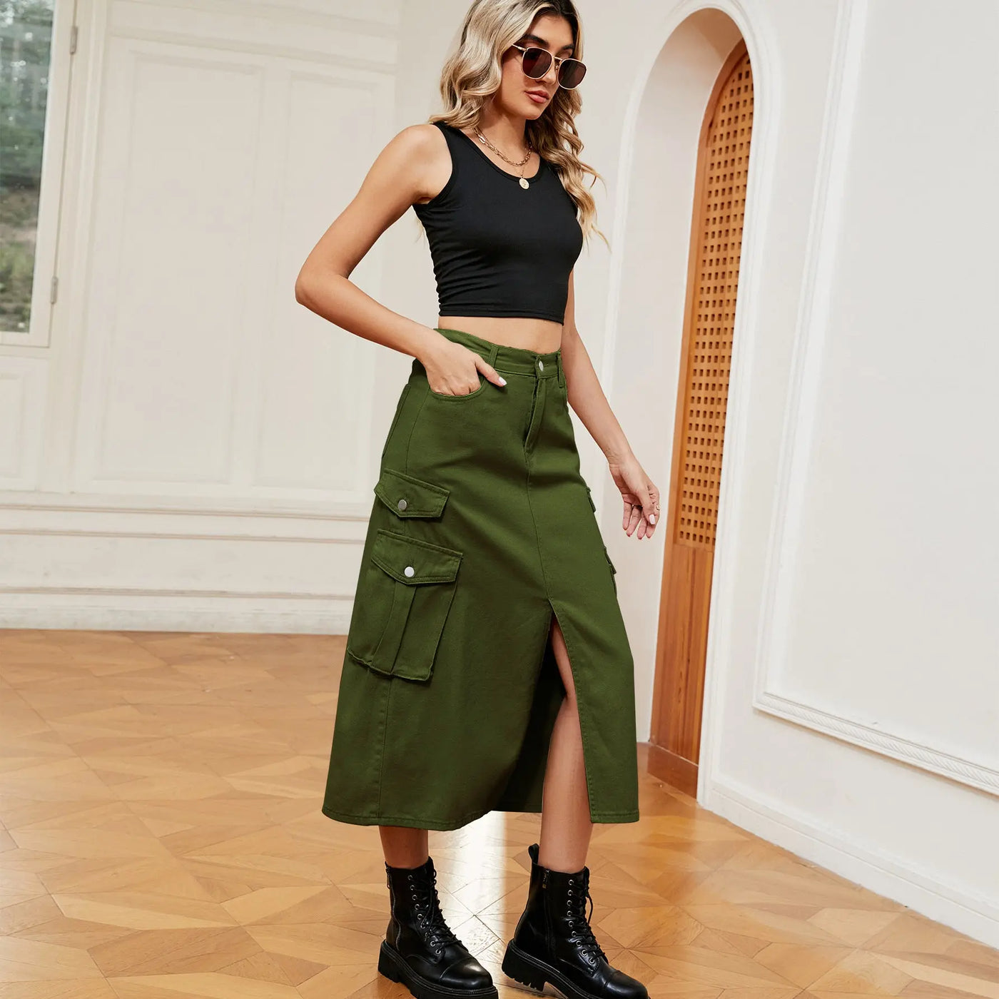 Women's Denim Cargo Pants Casual Skirt mystore
