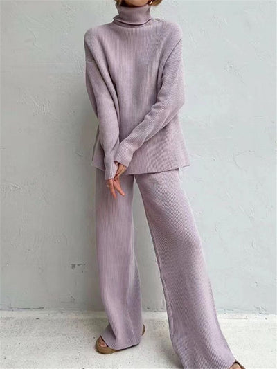 2 Pieces Women Sets Knitted Tracksuit Turtleneck Sweater mystore