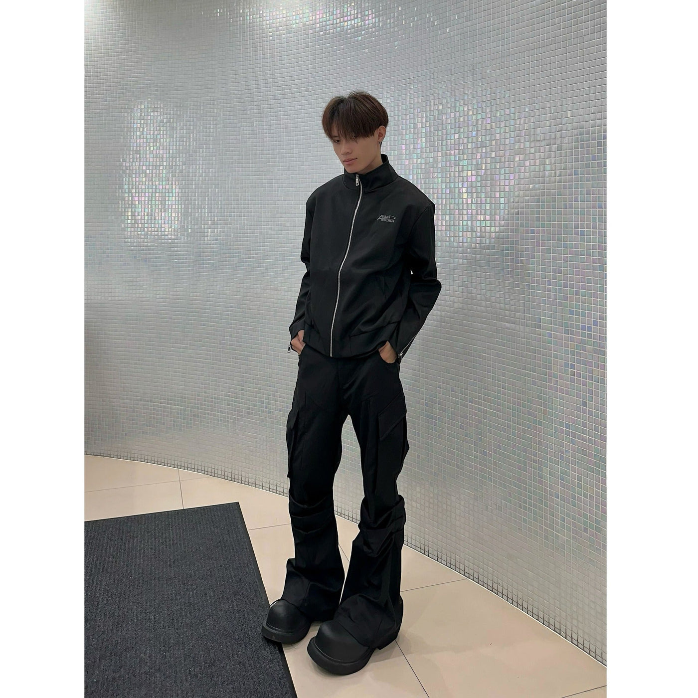 Large Pocket Pleated Black Cargo Pants Men mystore