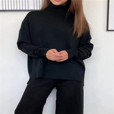 2 Pieces Women Sets Knitted Tracksuit Turtleneck Sweater mystore