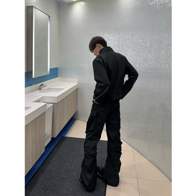 Large Pocket Pleated Black Cargo Pants Men mystore