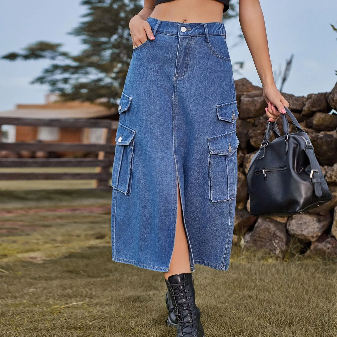 Women's Denim Cargo Pants Casual Skirt mystore