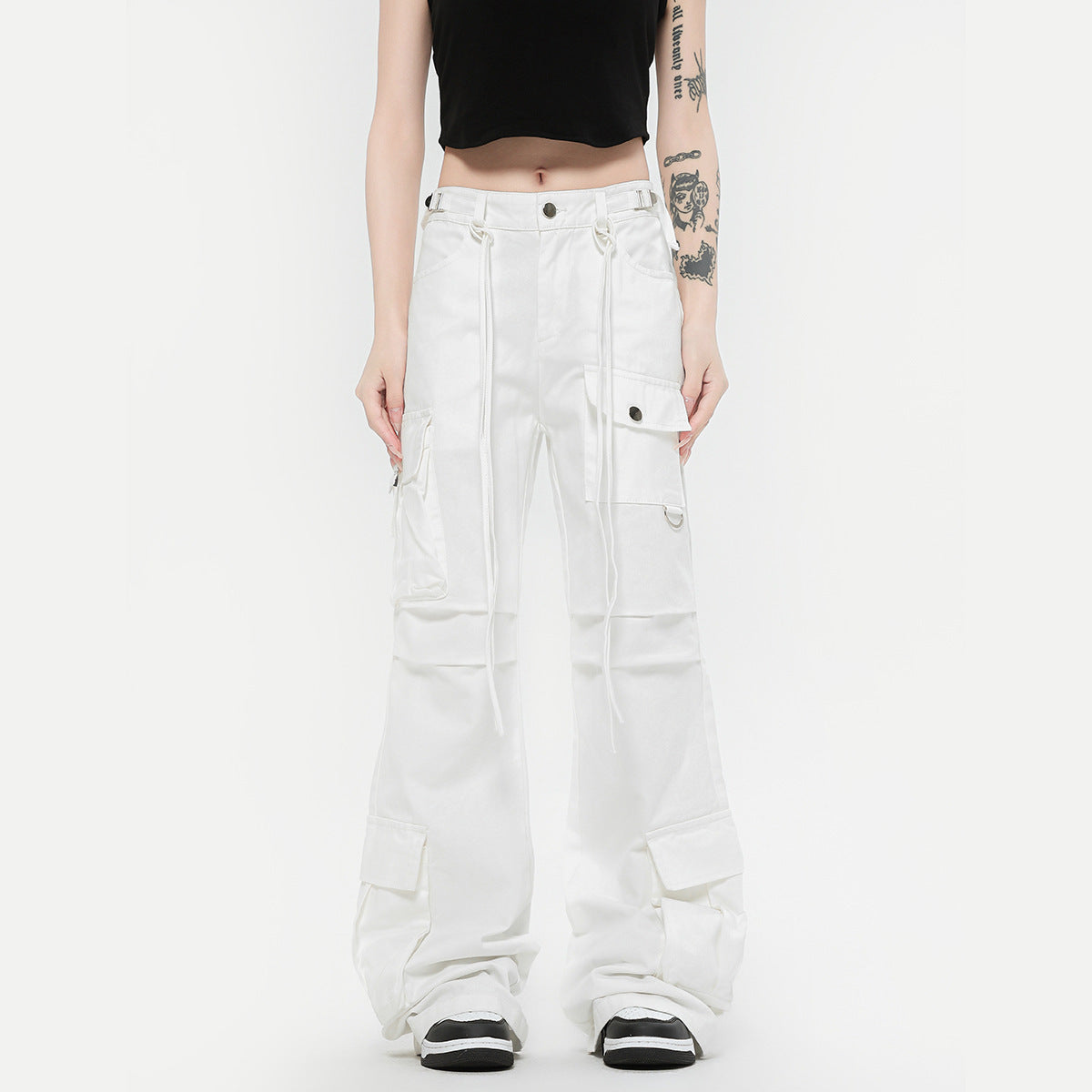 Retro Lace-up Decoration Autumn And Winter Cargo Pants mystore