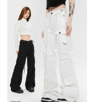 Retro Lace-up Decoration Autumn And Winter Cargo Pants mystore
