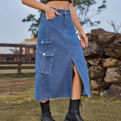Women's Denim Cargo Pants Casual Skirt mystore