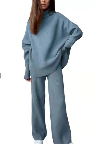 2 Pieces Women Sets Knitted Tracksuit Turtleneck Sweater mystore