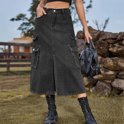 Women's Denim Cargo Pants Casual Skirt mystore