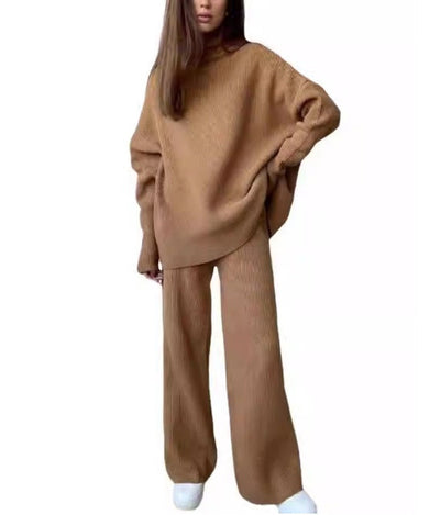 2 Pieces Women Sets Knitted Tracksuit Turtleneck Sweater mystore